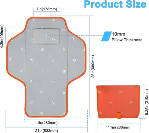 PHOEBUS BABY Portable Changing Pad Travel - Waterproof Compact Diaper Changing Mat with Built-in Pillow - Lightweight & Foldable Changing Station, Newborn Shower Gifts, Star in Kuwait