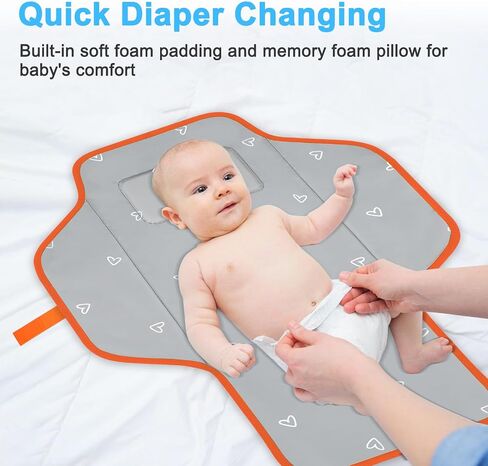 PHOEBUS BABY Portable Changing Pad Travel - Waterproof Compact Diaper Changing Mat with Built-in Pillow - Lightweight & Foldable Changing Station, Newborn Shower Gifts, Star in Kuwait