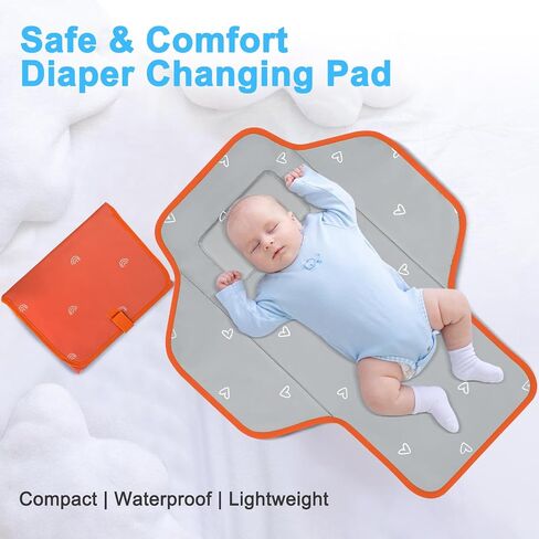 PHOEBUS BABY Portable Changing Pad Travel - Waterproof Compact Diaper Changing Mat with Built-in Pillow - Lightweight & Foldable Changing Station, Newborn Shower Gifts, Star in Kuwait