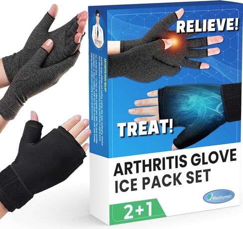 Arthritis Gloves and Ice Pack (2+1 Set) Fingerless Compression Gloves for Women and Men, Arthritis, Carpal Tunnel in Saudi Arabia