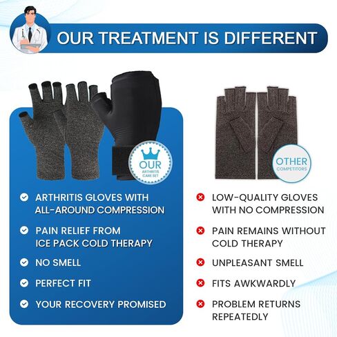Arthritis Gloves and Ice Pack (2+1 Set) Fingerless Compression Gloves for Women and Men, Arthritis, Carpal Tunnel in Saudi Arabia