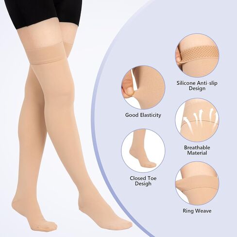 Thigh High Compression Socks Women, 20-30mmHg Compression Stockings for Women Men, Closed Toe Graduated Compression Socks with Silicone Band for Varicose Veins, Edema, Post-Surgery in Saudi Arabia