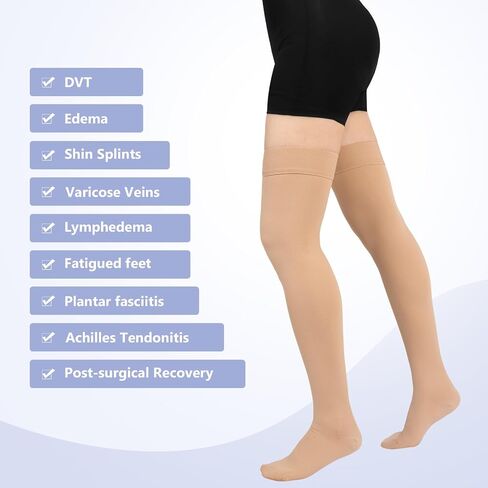 Thigh High Compression Socks Women, 20-30mmHg Compression Stockings for Women Men, Closed Toe Graduated Compression Socks with Silicone Band for Varicose Veins, Edema, Post-Surgery in Saudi Arabia