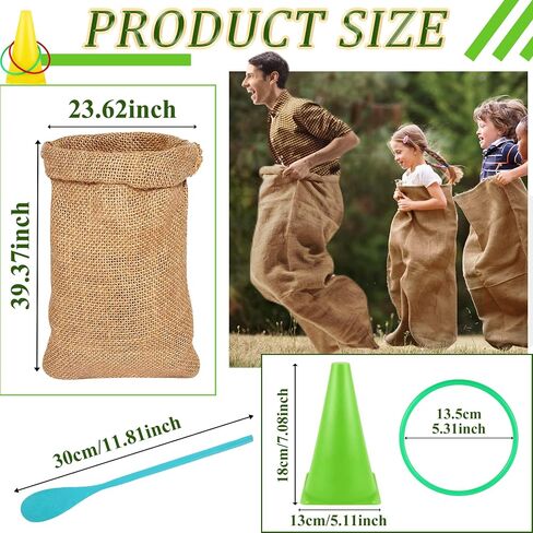 Deekin 51 PCS Carnival Outdoor Games for Kids ، 8 Pack 24''x40 '' Potato Sack Race Bags 3 Beads Race Begh egg spoon rehs romosts rebistles for family yard lawn easter games in Saudi Arabia