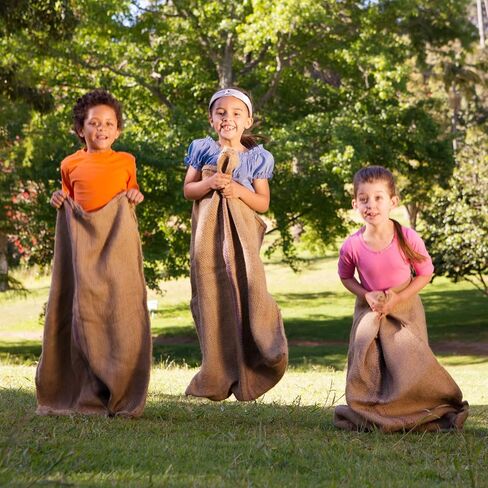Deekin 51 PCS Carnival Outdoor Games for Kids ، 8 Pack 24''x40 '' Potato Sack Race Bags 3 Beads Race Begh egg spoon rehs romosts rebistles for family yard lawn easter games in Saudi Arabia