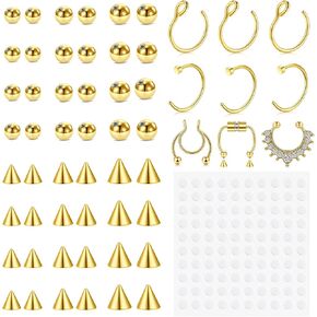 JFORYOU حلقة الحاجب وهمية وهمية الشفاه Labret ترصيع استبدال الكرات سبايك مع 100 قطعة ملصق غير ثقب الجسم مجوهرات وهمية ثقب الجلد in Kuwait