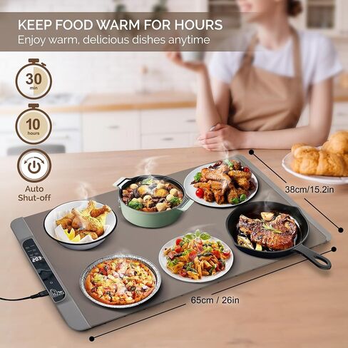 Food Warming Mat - Fast Heating Silicone Electric Tray with 4-Level Temp, Raised Feet Protect Table, Roll-Up Buffet Heat Pad, Portable Hot Plate for Home, Travel, Parties, Catering (Warm Gray) in Saudi Arabia