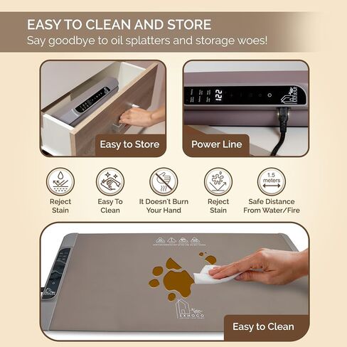 Food Warming Mat - Fast Heating Silicone Electric Tray with 4-Level Temp, Raised Feet Protect Table, Roll-Up Buffet Heat Pad, Portable Hot Plate for Home, Travel, Parties, Catering (Warm Gray) in Saudi Arabia