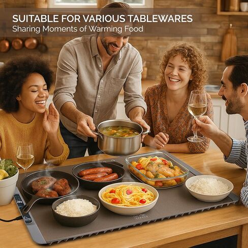 Food Warming Mat - Fast Heating Silicone Electric Tray with 4-Level Temp, Raised Feet Protect Table, Roll-Up Buffet Heat Pad, Portable Hot Plate for Home, Travel, Parties, Catering (Warm Gray) in Saudi Arabia