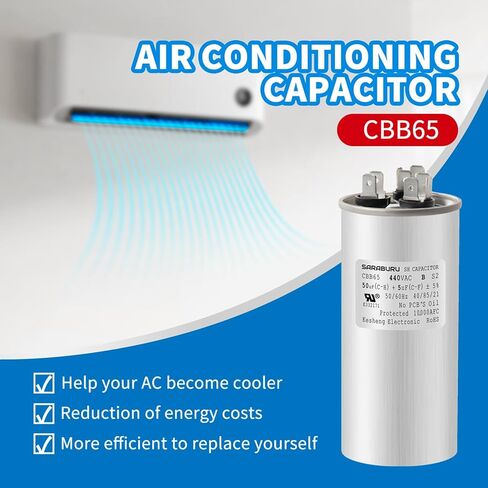 CBB65 مكثف 50+5 UF 50/5 MFD ± 5 ٪ 370V/440VAC استبدال مكثف RUN DUAL FOR HVAC ، مكيف مكثف بشكل مستقيم ، محرك AC ، مضخة حرارة in Saudi Arabia