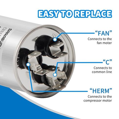 CBB65 مكثف 50+5 UF 50/5 MFD ± 5 ٪ 370V/440VAC استبدال مكثف RUN DUAL FOR HVAC ، مكيف مكثف بشكل مستقيم ، محرك AC ، مضخة حرارة in Saudi Arabia