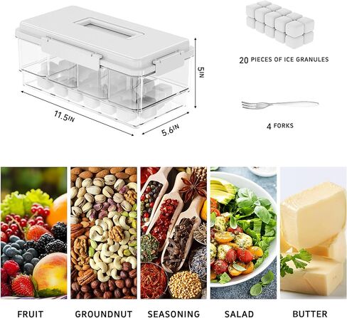 2Pack Chilled Condiment Caddy with 4 Containers 4 Lids Fruit Serving Tray Platter with Handle Portable Snackle Box Organizer Server with Ice Pack for Mimosa Bar Supplies,Salad,Taco,Party Garnish,White in Kuwait