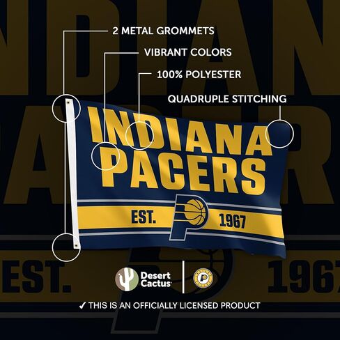Desert Cactus Indiana Pacers Flag NBA 100 ٪ Polyester Indoor Outdoor 3X5 FET FEACH National Basketball Association Flags (Flag Z) in Kuwait