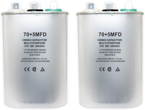 CBB65 Oval Start Capacitor with Dual Run Function, 50+5 uF ±5% 440VAC Combination Capacitor for Air Conditioner Units, Fan Motor Start, Heat Pumps, Condensers in Straight Cool Systems (50 + 5 uf, 2) in Saudi Arabia