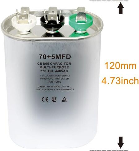 CBB65 Oval Start Capacitor with Dual Run Function, 50+5 uF ±5% 440VAC Combination Capacitor for Air Conditioner Units, Fan Motor Start, Heat Pumps, Condensers in Straight Cool Systems (50 + 5 uf, 2) in Saudi Arabia