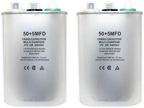 CBB65 Oval Start Capacitor with Dual Run Function, 50+5 uF ±5% 440VAC Combination Capacitor for Air Conditioner Units, Fan Motor Start, Heat Pumps, Condensers in Straight Cool Systems (50 + 5 uf, 2) in Saudi Arabia
