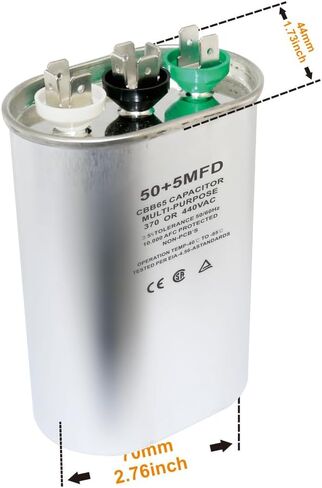 CBB65 Oval Start Capacitor with Dual Run Function, 50+5 uF ±5% 440VAC Combination Capacitor for Air Conditioner Units, Fan Motor Start, Heat Pumps, Condensers in Straight Cool Systems (50 + 5 uf, 2) in Saudi Arabia