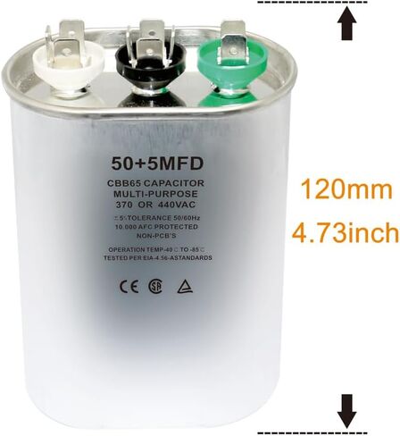 CBB65 Oval Start Capacitor with Dual Run Function, 50+5 uF ±5% 440VAC Combination Capacitor for Air Conditioner Units, Fan Motor Start, Heat Pumps, Condensers in Straight Cool Systems (50 + 5 uf, 2) in Saudi Arabia