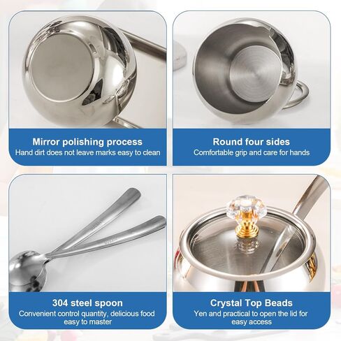 304 Stainless Steel Seasoning Containers Set, Condiment Jar Spice Container with Lid Spoon and Tray, Sugar Storage Organizers with 3 Serving Spoons in Saudi Arabia
