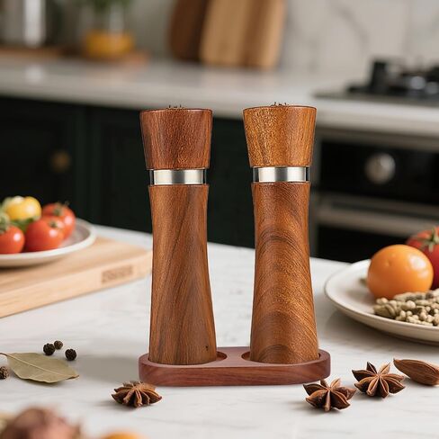 Salt and Pepper Grinder Mill Tray, 2 Partitions Pepper Mill Holder General Wooden Salt Rest Stand Condiments Organizer for Kitchen Home Supply in Saudi Arabia