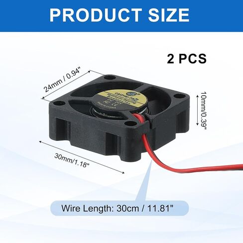 MECCANIXITY 2 Pcs 3D Printer 2510 Cooling Fan, 12V 12000RPM 25 x 25 x 10 mm Hydraulic Bearing XH2.54 Extruder Cooling Fan with 30cm Cable 2 Pin Terminal for 3D Printer in Saudi Arabia