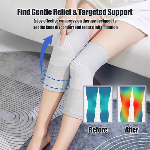 Bamboo Charcoal Compression Knee Sleeve - Elastic Knee Braces Pads Warmers Protective Knee Support for Arthritis and Runners (Gray+Black, Large) in Saudi Arabia