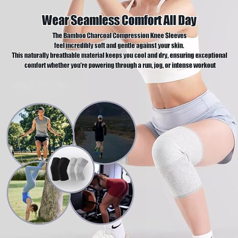 Bamboo Charcoal Compression Knee Sleeve - Elastic Knee Braces Pads Warmers Protective Knee Support for Arthritis and Runners (Gray+Black, Large) in Saudi Arabia