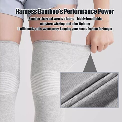 Bamboo Charcoal Compression Knee Sleeve - Elastic Knee Braces Pads Warmers Protective Knee Support for Arthritis and Runners (Gray+Black, Large) in Saudi Arabia