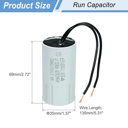 PATIKIL CBB60 20UF المكثفات الجري ، AC 450V 2 الأسلاك 50/60 هرتز أسطوانة 70 × 40 مم لمضخات المياه ، بداية محرك الغسالات ، 3SET in Kuwait