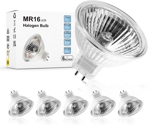 MR16 Halogen Light Bulb 2 pin 50W 12V, High Output GU5.3 Base for Landscape Lights, Track Lights, Fiber Optics, Desk Lamps, 2700K Warm White Dimmable, 6 Pack in Kuwait