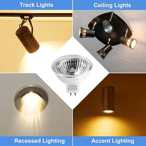 MR16 Halogen Light Bulb 2 pin 50W 12V, High Output GU5.3 Base for Landscape Lights, Track Lights, Fiber Optics, Desk Lamps, 2700K Warm White Dimmable, 6 Pack in Kuwait