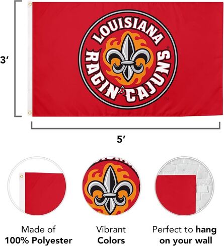 جامعة الصحراء الصبار في لويزيانا في لافاييت ULL Flag - 3 × 5 أقدام لافتة Rajin Cajuns ، النسيج المتين الداخلي/الخارجي ، تصميم البوليستر 100 ٪ (النمط أ) in Saudi Arabia