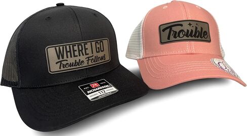 Where I Go Trouble Follows – Matching Couple Hats (2 Pack) | Premium Snapback Baseball Hats for Men & Women, Where I Go Trouble Follows Ponytail Hat (All Black/Pink) in Saudi Arabia