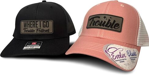 Where I Go Trouble Follows – Matching Couple Hats (2 Pack) | Premium Snapback Baseball Hats for Men & Women, Where I Go Trouble Follows Ponytail Hat (All Black/Pink) in Saudi Arabia