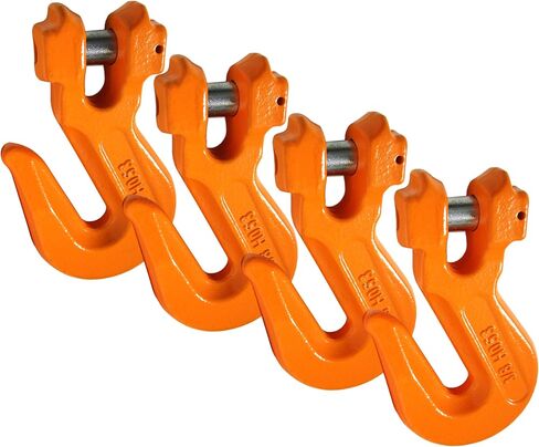 3/8" Grade 100 Grab Hook Forged Alloy Steel Chain Rigging Lifting | Tie Down Binder Hook | Professional Overhead Rated | 8,800 lbs Working Load Limit | High-Viz Orange (No Cradle) 4 Pack in Saudi Arabia