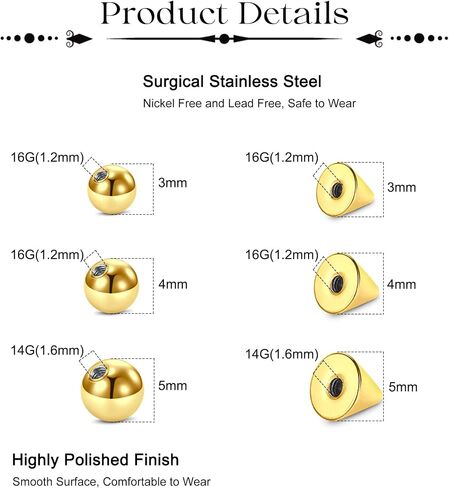 JFORYOU Fake Eyebrow Ring Fake Lip Labret Studs Replacement Balls Spike with 100pcs Sticker Non-Piercing Body Jewelry Fake Skin Piercing in Kuwait