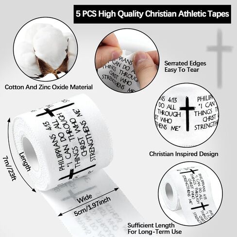 2Pcs Christian Athletic Tape 2in x 23ft Cotton Zinc Oxide Sport Faith Cross Sports Wristbands Religious Bible Verse Wrist Tape for Football Baseball Athlete Gymnastic Boxing First Aid Injury Wrap in Saudi Arabia