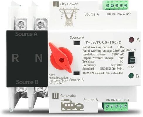 المرحلة الواحدة ATS 110V 220V الطاقة المزدوجة نقل المحددات الكهربائية المحددات الكهربائية دون انقطاع 2P 63A 100A 125A 1PCS (220 فولت ، 125A) in Saudi Arabia