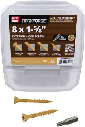Grip-Rite GRDF158STT5 DeckForce #8 x 1-5/8" Nano Coated Wood Screws, Tan, 5lb Box in Saudi Arabia