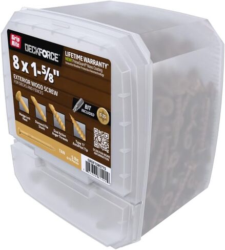 Grip-Rite GRDF158STT5 DeckForce #8 x 1-5/8" Nano Coated Wood Screws, Tan, 5lb Box in Saudi Arabia