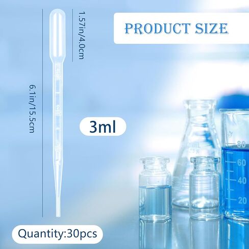3ML Dropper Pipettes-30 PCS قطرة قابلة للتصرف من أجل نقلها السائل الدقيق ، قطرة العين المتدرجة للزيوت الأساسية ، الراتنج ، الحرف ، المختبرات ، أنشطة نقل أنشطة الأطفال ، قطار ، قطار. in Kuwait
