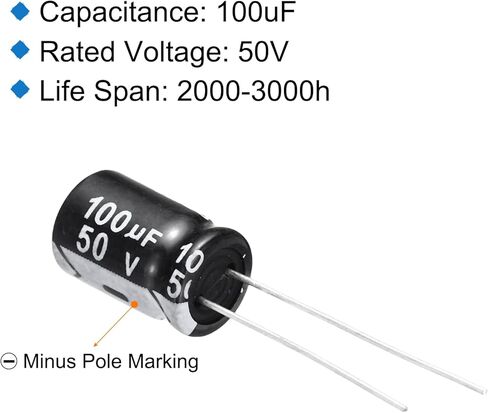 uxcell 100uf 50v 8x12mm electrolytic elector ، قيادة شعاعي المكثفات الألومنيوم للتلفزيون ، شاشة LCD ، VCD ، 15pcs in Saudi Arabia