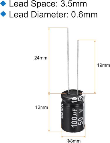 uxcell 100uf 50v 8x12mm electrolytic elector ، قيادة شعاعي المكثفات الألومنيوم للتلفزيون ، شاشة LCD ، VCD ، 15pcs in Saudi Arabia