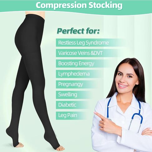 20 - 30mmhg poundyhose ، زوج واحد أو زوجين أو اثنين من طماق الضغط المريح ، تصميم إصبع القدم المفتوح ، جوارب الضغط العالي الخصر الطبي للذمة ، دوالي ، تورم ، حامل ، ممرضات ، رياضيين (مقصورة مفتوحة) in Saudi Arabia