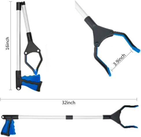 2025 أداة ترقية Grabber Reacher Tool ، 32 "قابلة للطي Grabber Pickup Tool مع 360 ° Jaw & Magnet و Trash Picker Upper Grabber و Lightweight Clofbers لكبار السن (الأزرق) in Kuwait