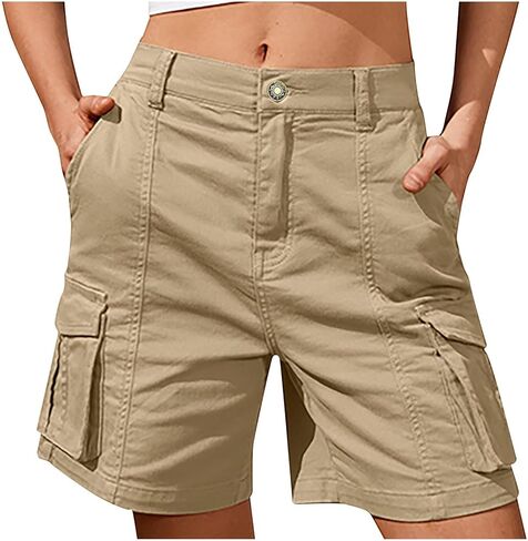 شورتات البضائع برمودا للنساء بطول الركبة شورت بيرمودا مع 6 جيوب الصيف فضفاضة المشي لمسافات طويلة غير رسمية قصيرة in Kuwait