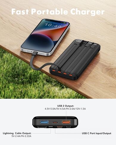 charmast Portable Charger Built-in Cables, 20000mAh Power Bank 6-Output in Kuwait