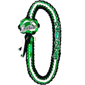 2024 Handcrafted Double Braided 48" Graduation Ribbon Lei (Green & White)