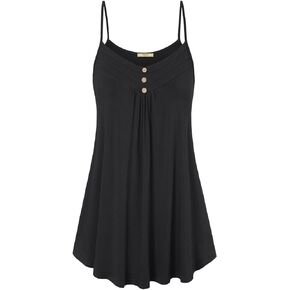 Viracy Women's Summer Button V Neck Pleated Spaghetti Strap Camisole Tank Tops (M-3XL)