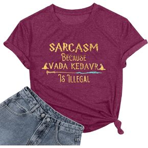 FASHGL ماجيك تي شيرت المرأة مضحك السخرية رسالة الرسم تي شيرت عادية عطلة المدرسة السحرية قصيرة الأكمام بلايز in Kuwait